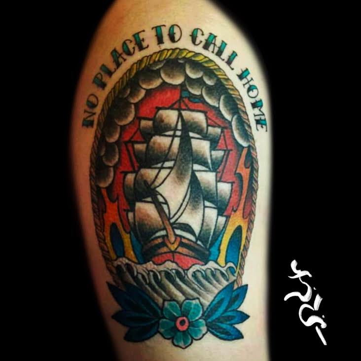 american traditional sailboat tattoo